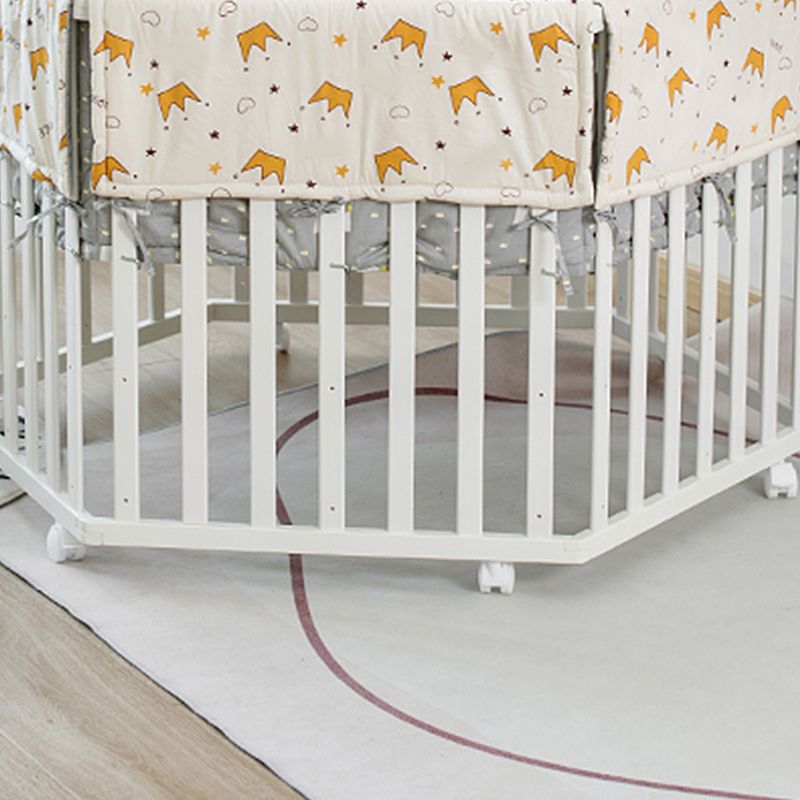 Hexagon White Crib Solid Wood 4-In-1 Convertible Crib with Casters