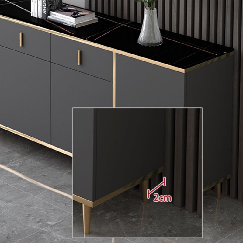Stone Top Sideboard Glam Style Engineered Wood Side Board for Kitchen Use