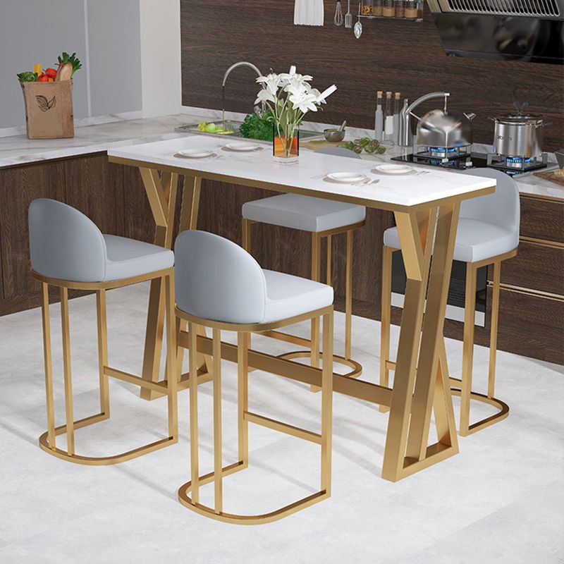 Rectangle Stone Top Table Glam Style Bistro Pub Table with Metal Base