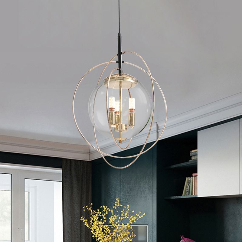 Orbita in vetro Globe Pendant Light Postmodern 3 Bulbs lampadario Aione per il ristorante