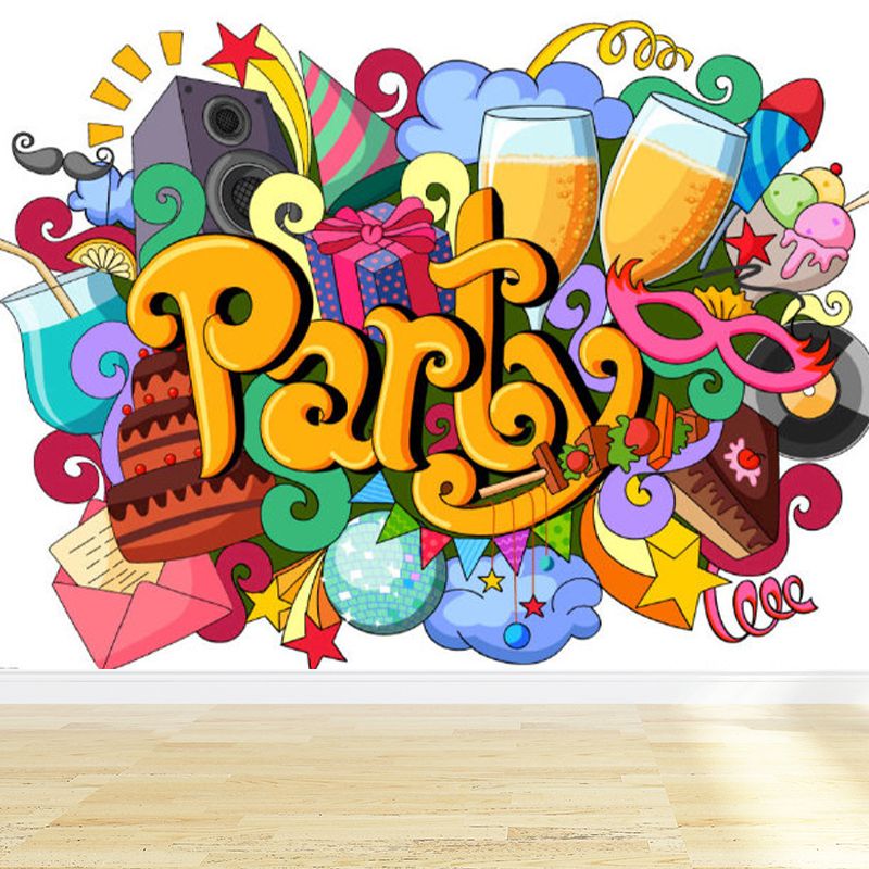 Bright Graffiti Graphic Mural Wallpaper Contemporary Non-Woven Wall Covering, Customised