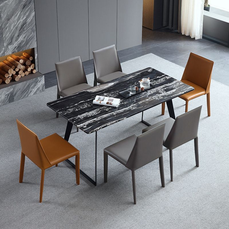 Contemporary Leather Dining Side Chairs Armless Solid Back Chair