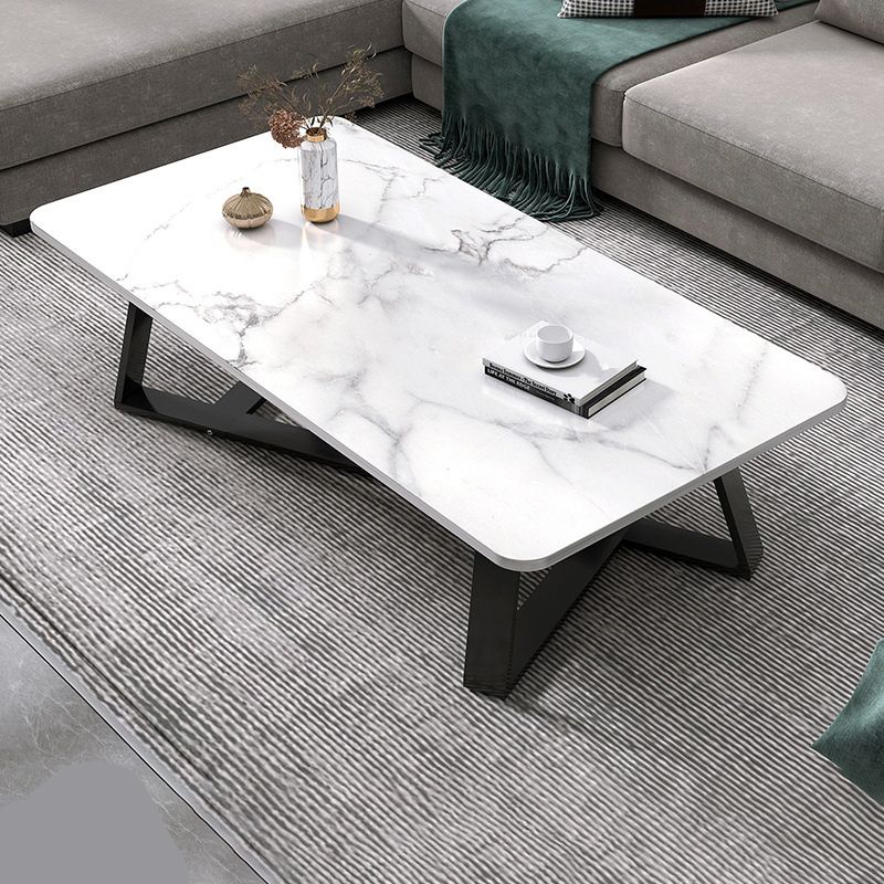 18"H Contemporary Coffee Table Stone Rectangle Cocktail Table