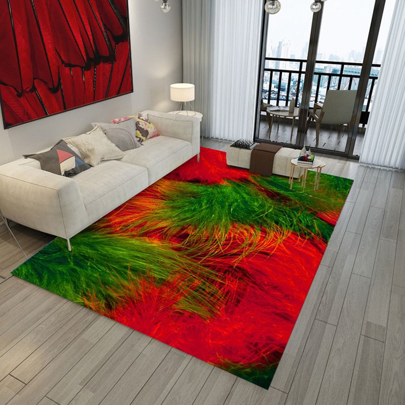 Dark Green Modern Rug Polyester 3D Feather Rug Washable Rug for Drawing Room