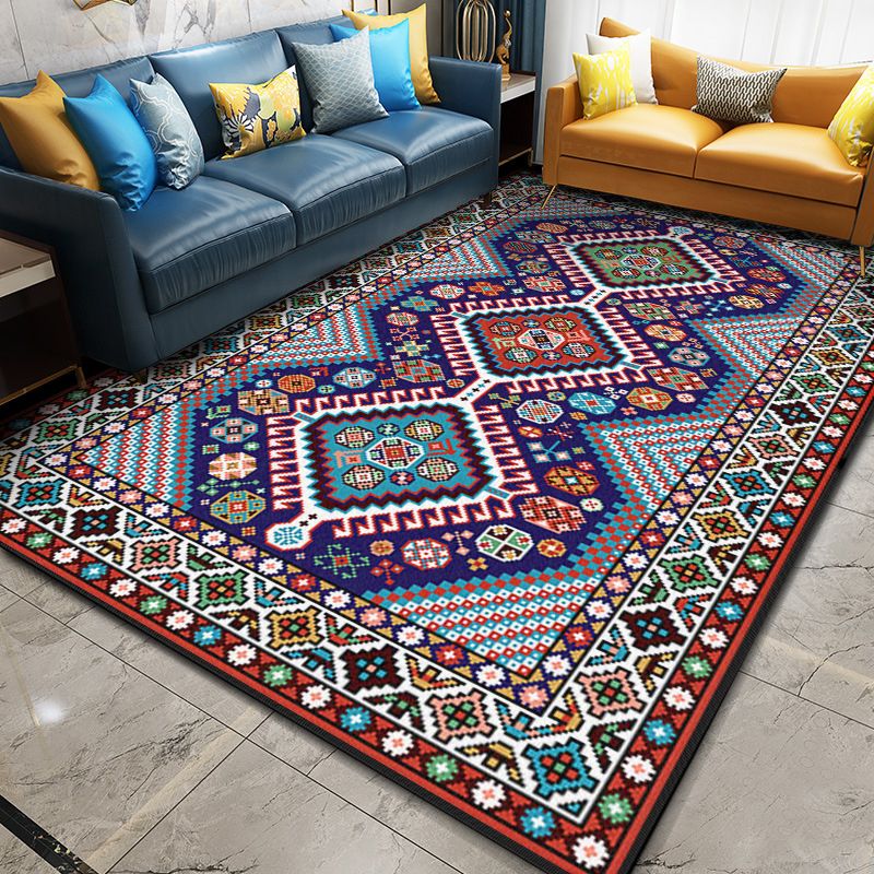 Multi Color Geometric Rug Synthetics Moroccan Carpet Stain Resistant Machine Washable Anti-Slip Rug for Living Room