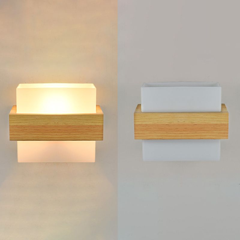 Shaded Wood Wall Lighting Fixture Nordic Style Beige Wall Mounted Light for Bedroom