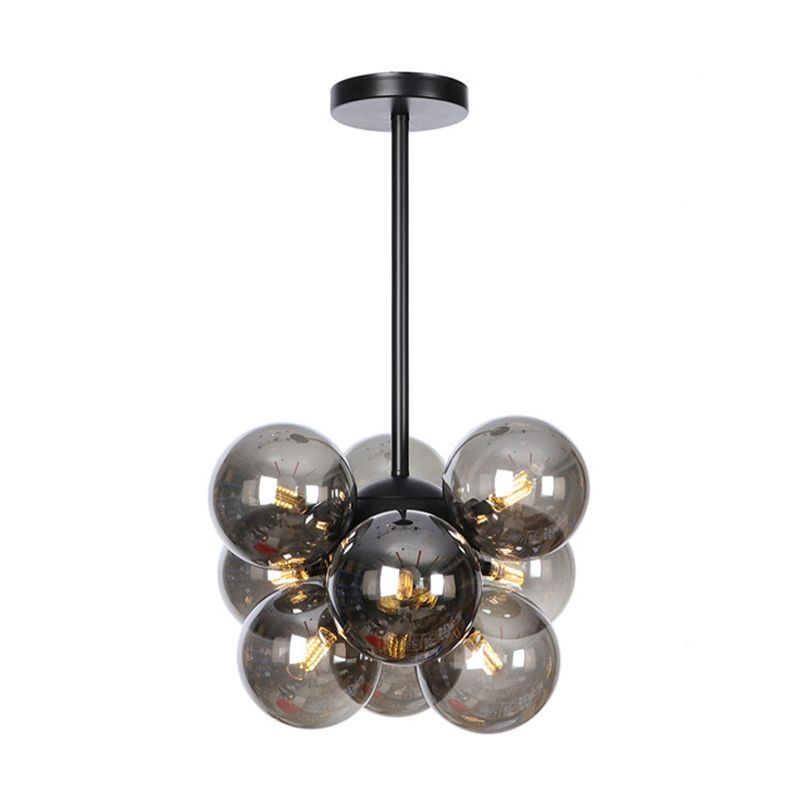 Lámpara de techo para sala de estar con 9 luces de vidrio gris/blanco/rojo iluminación semi empotrada de globo minimalista en negro/latón/cromo