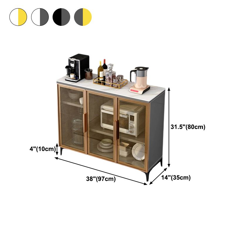 Contemporary Style Buffet Server Glass Doors and Stone Top Kitchen Server for Dining Room