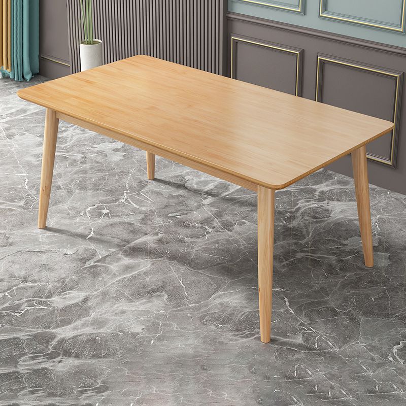Mesa de comedor de madera maciza de caucho de estilo moderno, mesa rectangular marrón con 4 patas para uso doméstico