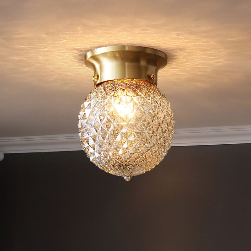 Contemporary 1 Light Flush Mount Light with Crystal Shade Brass Round/Oval Ceiling Light Fixture