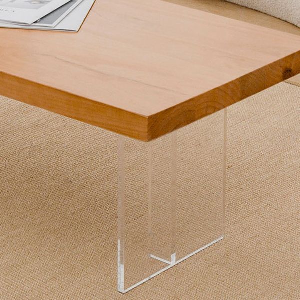 Scandinavian Rectangle Coffee Table with Solid Wood Top and Acrylic Base