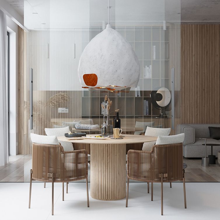 Round Dining Table Modern Pedestal Base Fixed Table of Solid Wood