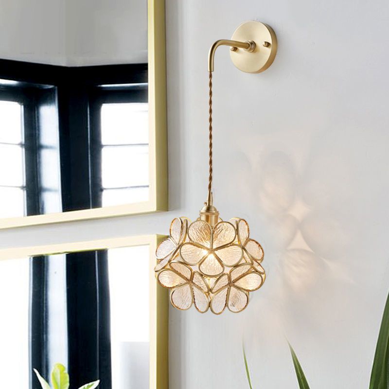 Modern Metal Wall Sconce Flower Shape Vanity Lamp with Glass Shade for Bathroom