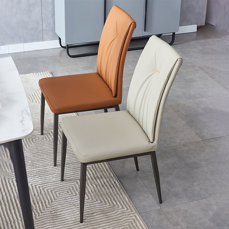 Modern Restaurant Solid Back Chair Matte Finish Leather Dining Chair