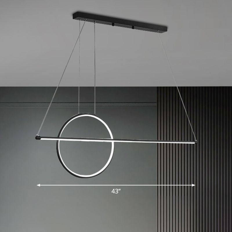 Modernist Line and Circle Hanging Light Metallic Restaurant LED Island Lighting in Black