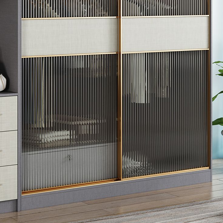 Modern Wardrobe for Home Mirrored Finish Cabinet with Glass Door