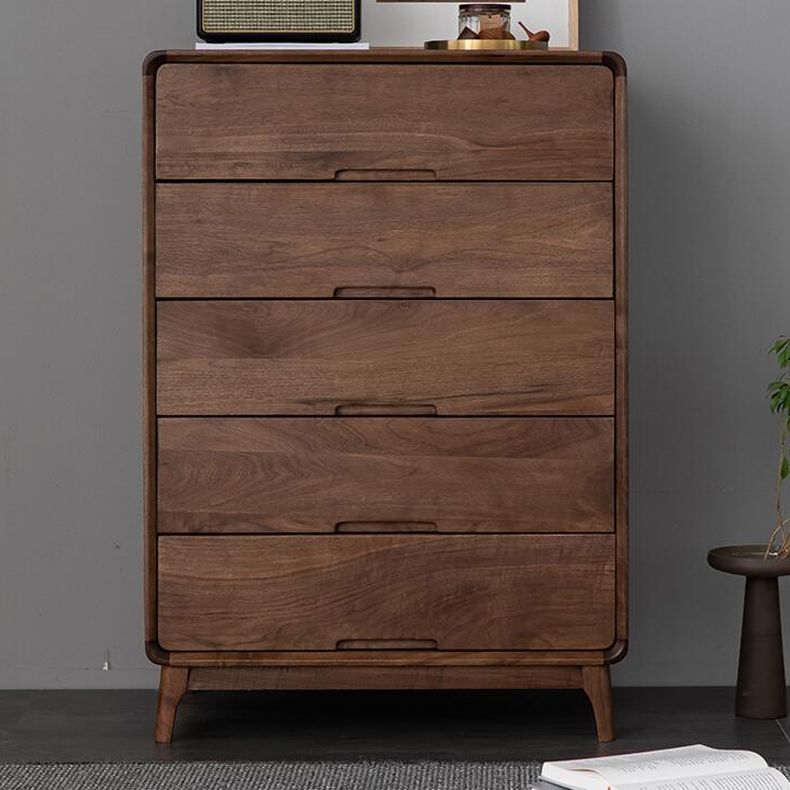 Mid-Century Modern Walnut Chest with 5 Drawers Rectangle Chest