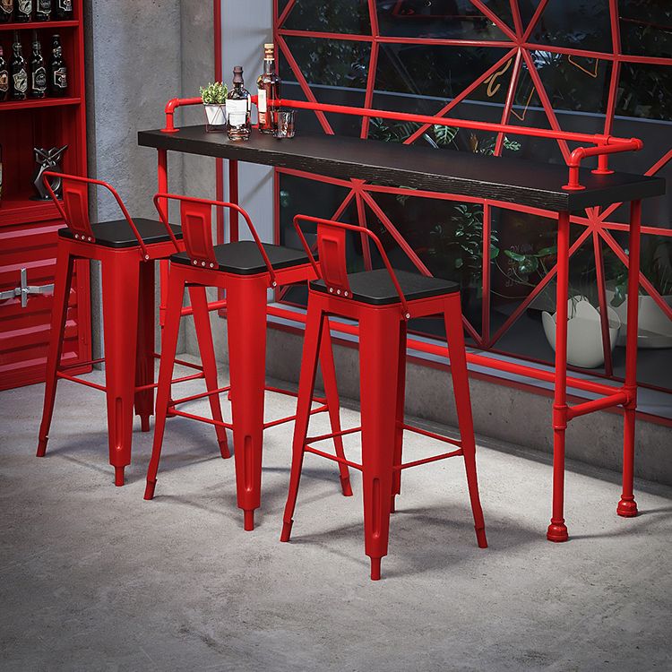 Industrial Red and Black Pub Table Set 1/2/4 Pieces Rectangle Trestle Pub Dining Set
