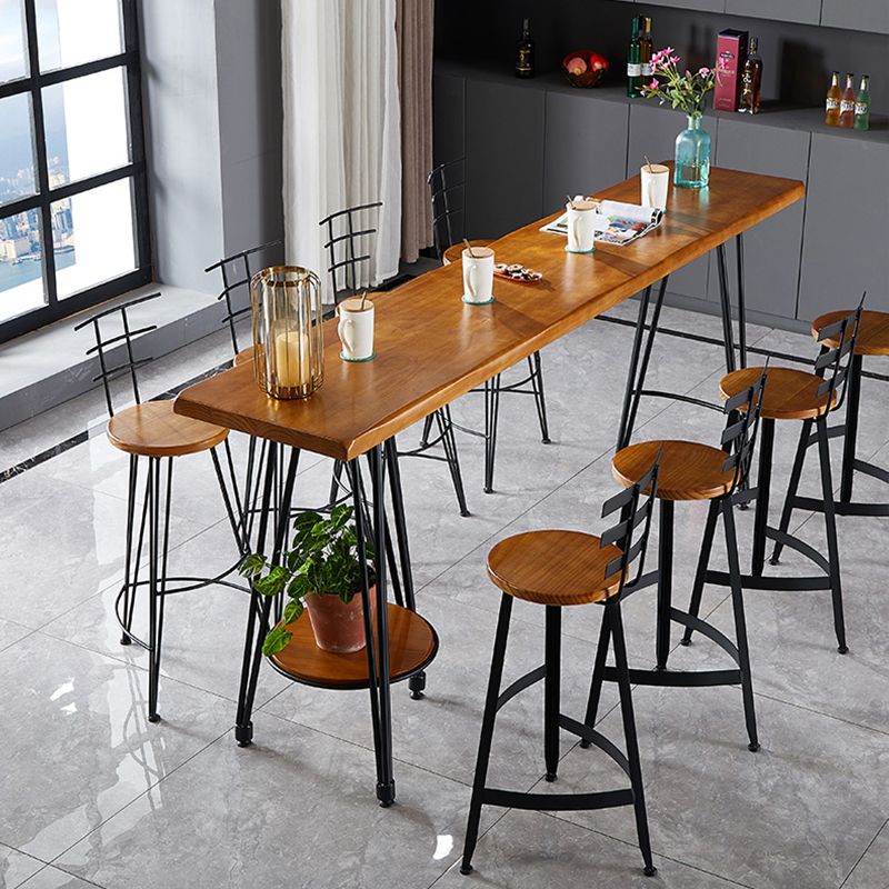 Industrial Style Bar Table Solid Wood Rectangle Pub Table in Brown
