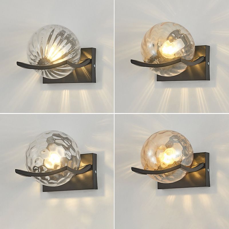 Modernism Wall Sconce Spherical Glass Wall Light Fixture in Black for Bedroom
