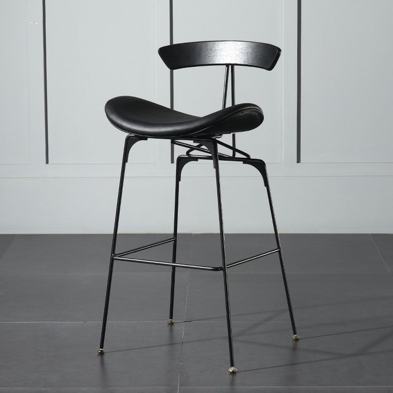 Industrial Footrest Low Back Barstool Matte Finish Leather Milk Tea Shop Stool