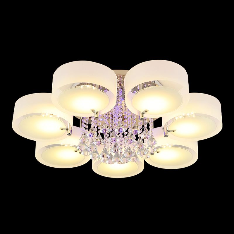 Lampada in metallo in metallo argento moderno illuminazione a soffitto per camera da letto multipla con tonalità di vetro