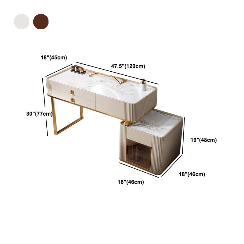 Glam Beige Makeup Vanity Set 30" Tall Glass/Slate Top Dressing Table