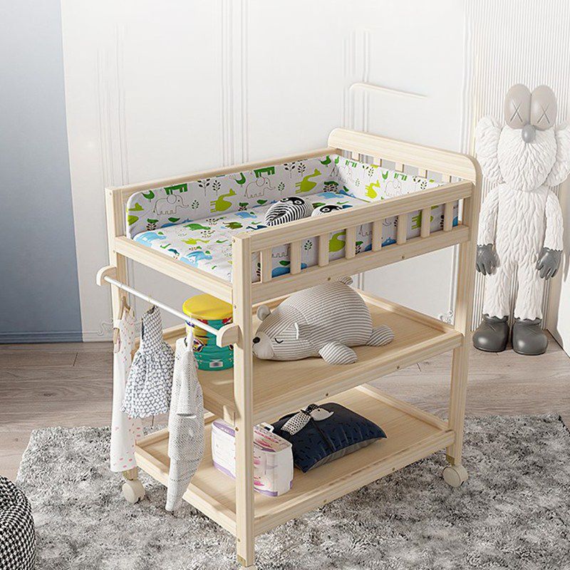 Wooden Shelf Baby Changing Table with Pad, Flat Top 2-in-1 Changing Table with Storage