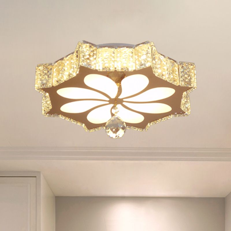 Flower Flushmount Modern Style Faceted Crystal LED Gold Flush Mount Lighting for Corridor