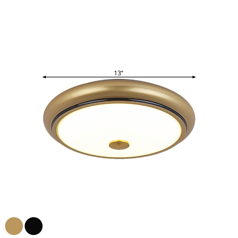 13"/16"/19.5" Wide LED Flush Mount Traditional Circular White Glass Ceiling Light Fixture in Black/Gold
