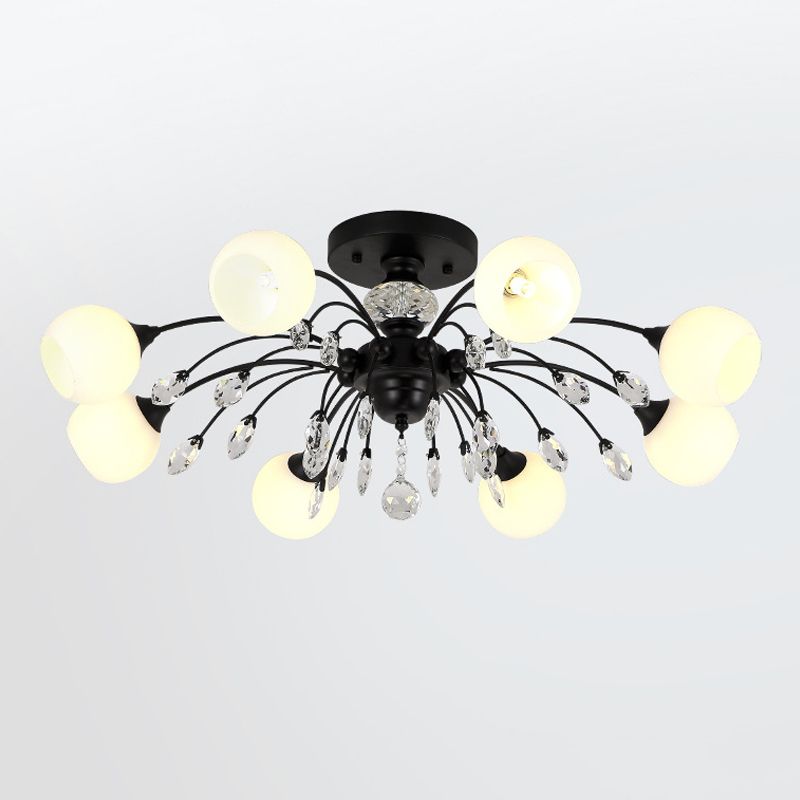 Traditional Round Semi Mount Lighting Glass Ceiling Lighting in Black