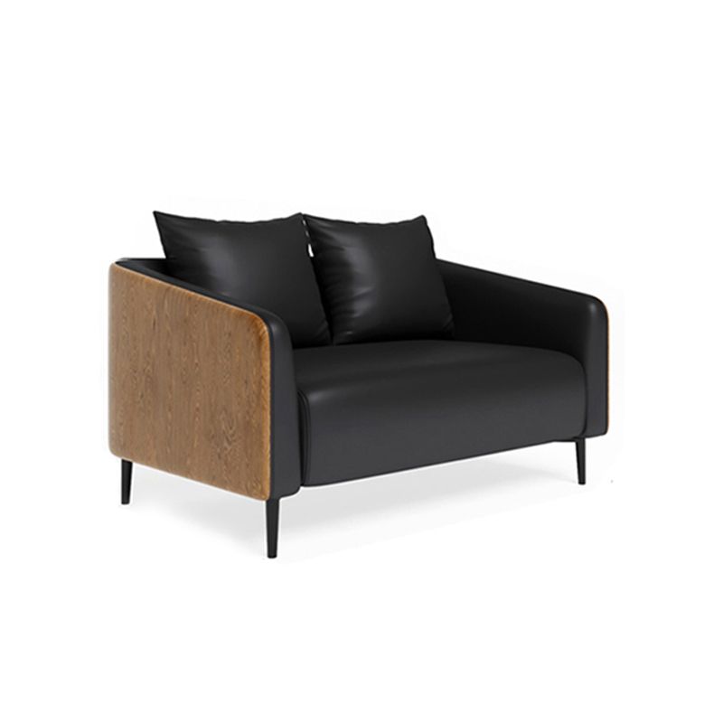 Grey Faux Leather Contemporary Sloped Arm Standard Sofa for Living Room
