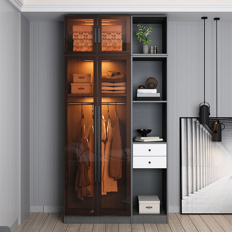 Glass and Wood Wardrobe Cabinet Contemporary Wardrobe Closet