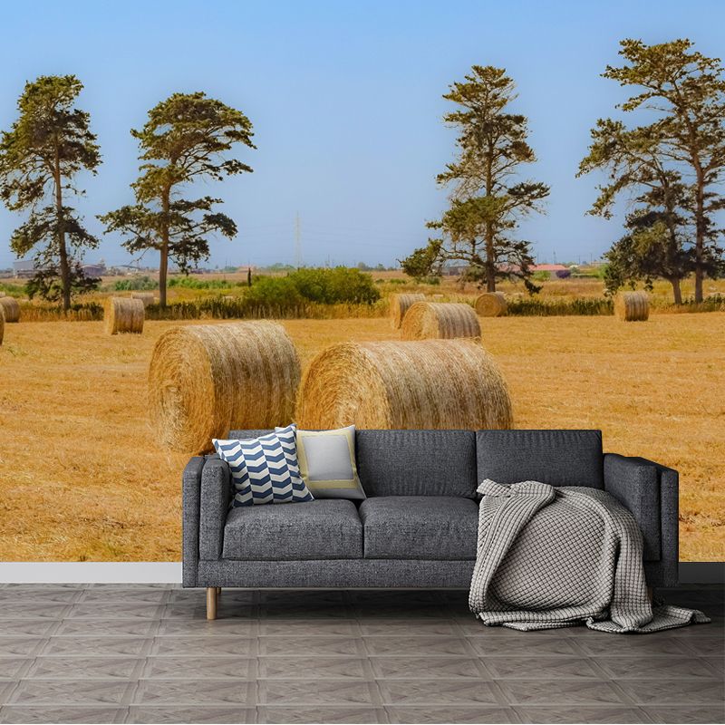 Straw Bale Mural Decal Light Color Wall Decor Mildew Resistant for Bedroom