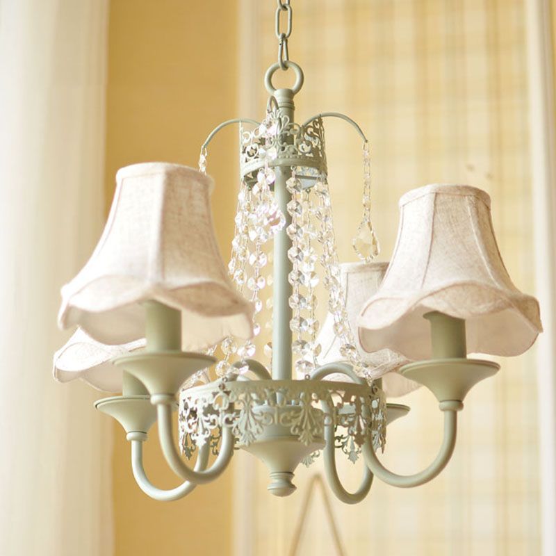 Scalloped Living Room Hanging Light Traditional Fabric 6/8 Lights Green Pendant Light Fixture