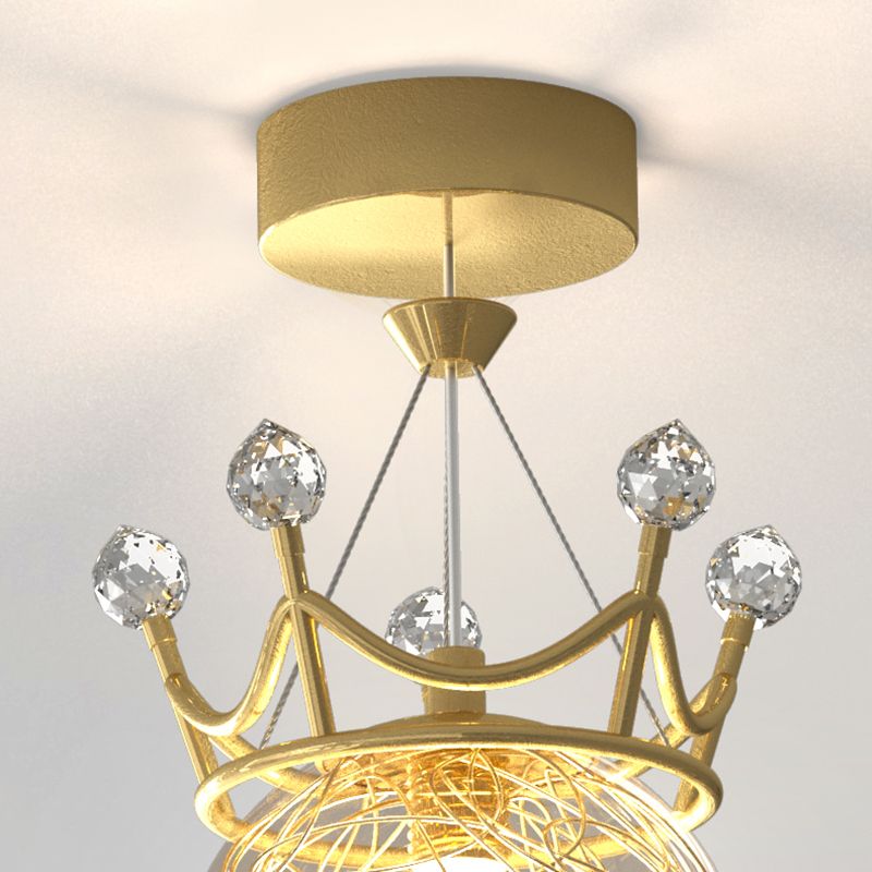 Contemporary Crown Flush Light Fixture Glass 1 Light Flush Mount Lamps in Gold