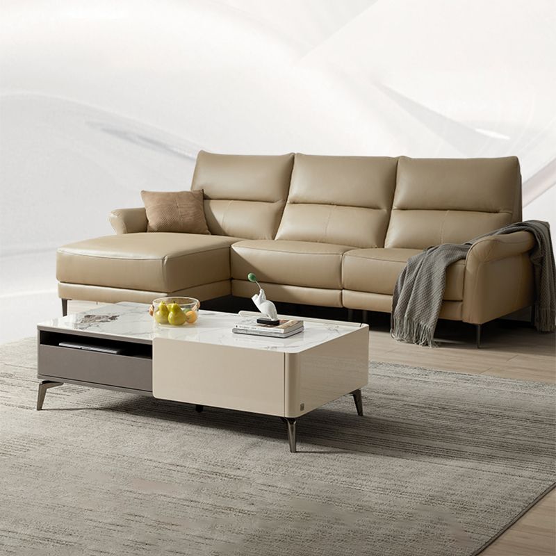 4 Legs Coffee or End Table Slate with Storage Drawers Rectangle White