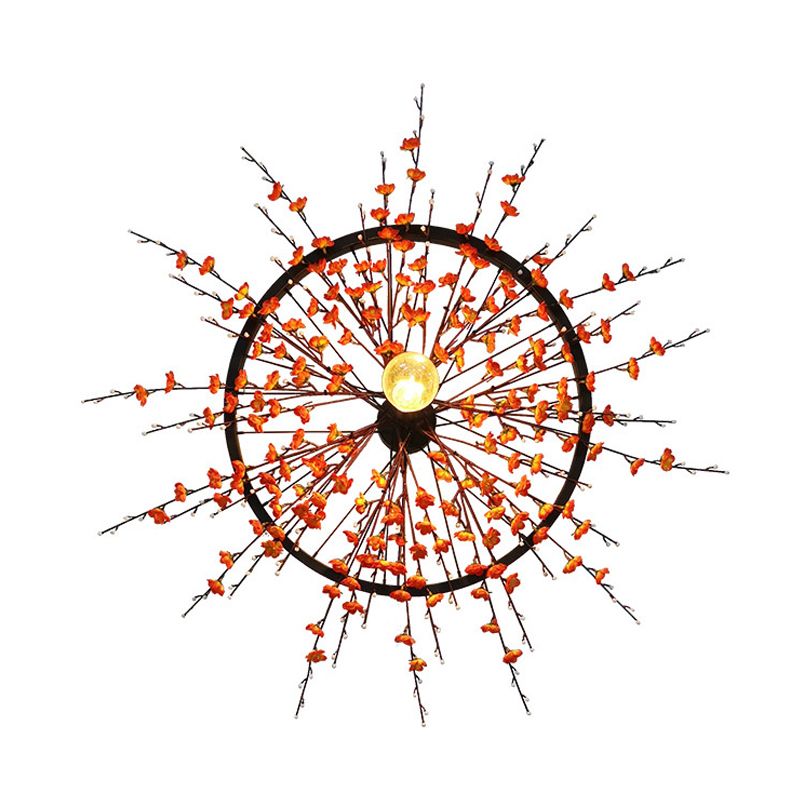 Metal Black Wall Sconce Wheel 1 Bulb Retro LED Wall Mount Light with Plum Blossom Decoration