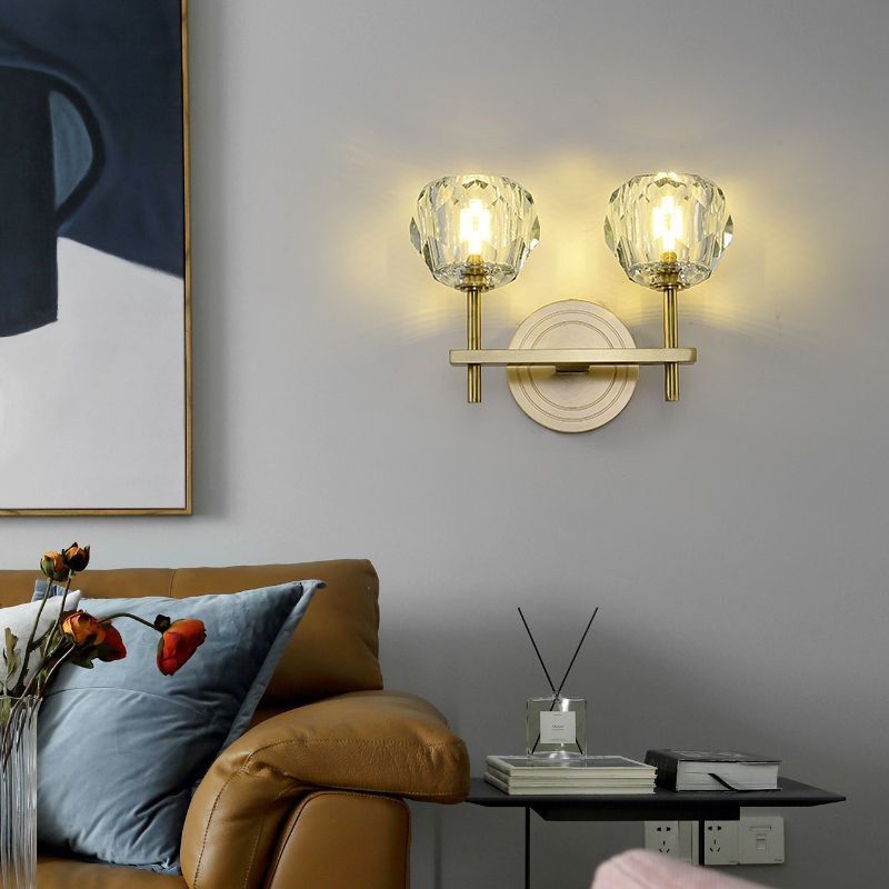 Nordic Brass Wall Light Globe Gold Wall Sconce with Crystal for Living Room
