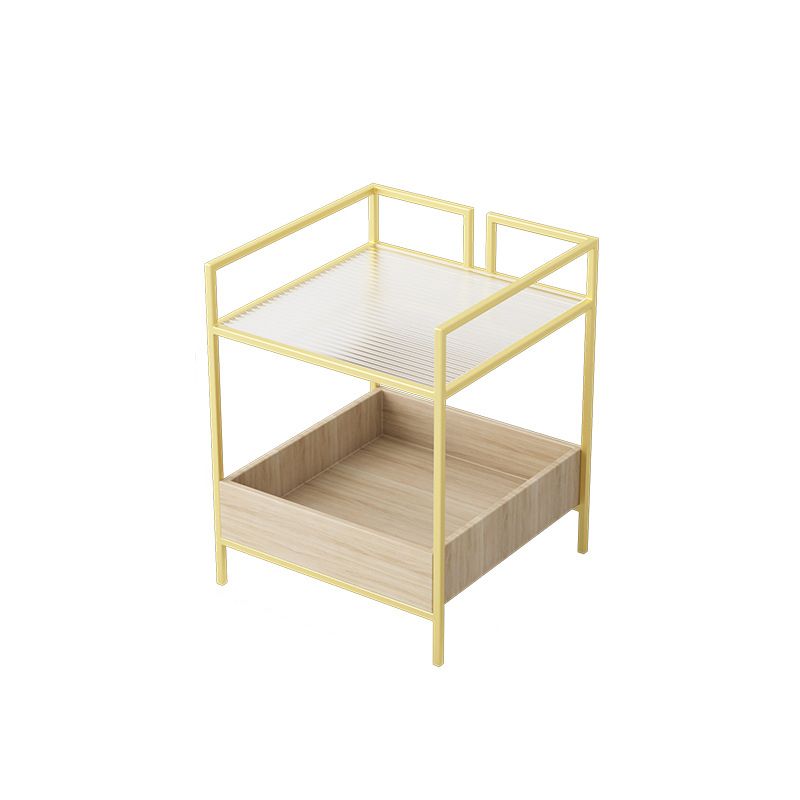 21.6" Tall Metal Frame End Table Glass Square Top Side Table with Shelf