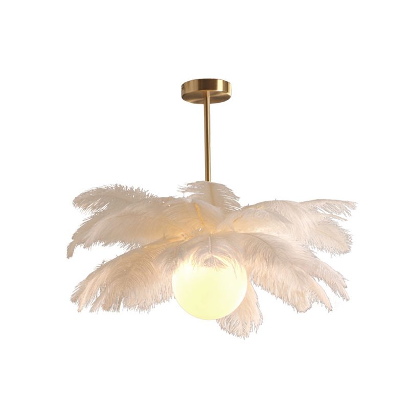 Ostrich Feather Ceiling Chandelier Modern Nordic Creative White Hanging Ceiling Light for Bedroom