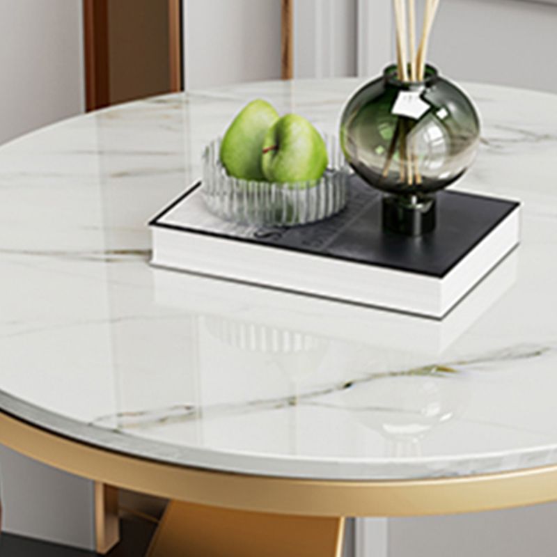 Contemporary Round Stone Top Sofa Side Accent Table for Living Room