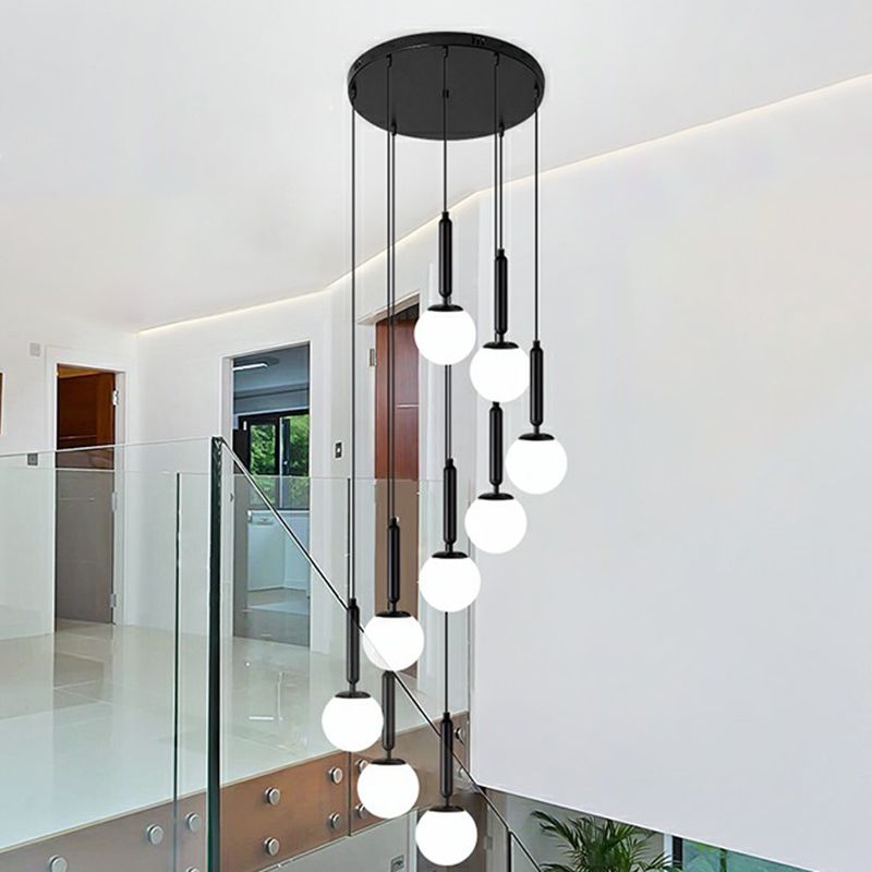 Ballo spirale Ampiccante Light Scale di vetro di Opal Nordic Opal Multi Light Cioncent Lighting