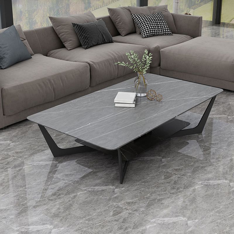 Cross Legs Slate Coffee Table Shelf Included Simple Single Cocktail Table