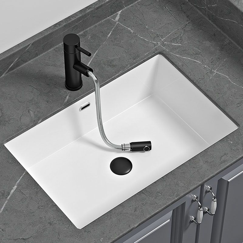 Bathroom Sink Ceramic Pull-out Faucet White Rectangular Washroom Sink