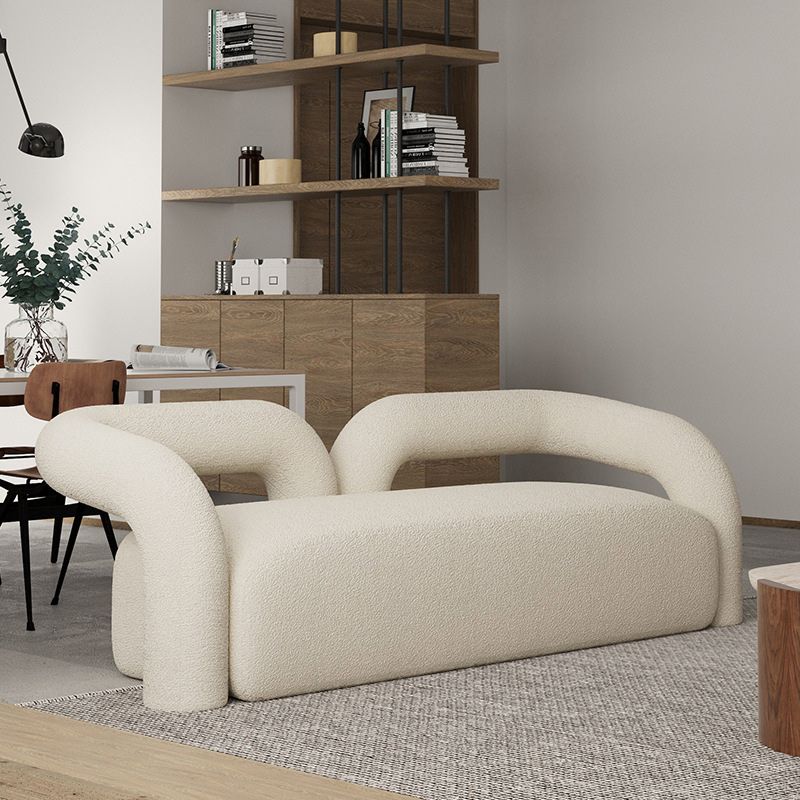 Contemporary White Sofa with Tuxedo Arm and Tight Back in Wool