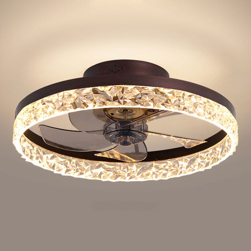 Moderne Luxus -LED -Deckenventilatoren lackierte Eisenkreisflush -Halterung mit Acrylschatten