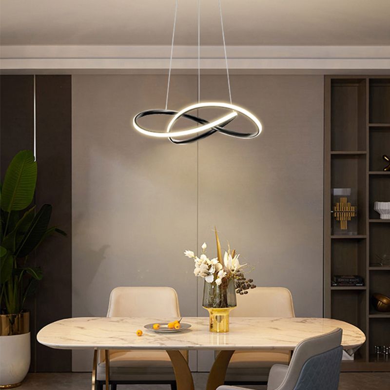 Lacquered Iron LED Pendant Light in Modern Luxury Style Acrylic Linear Chandelier for Dining Room