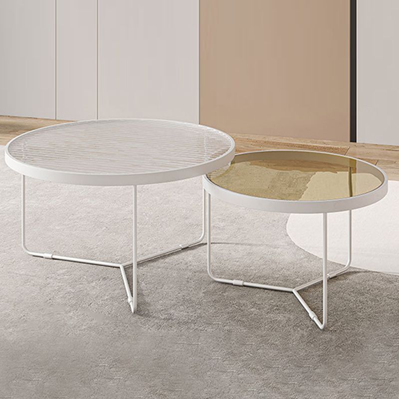 Trestle 2 Nesting Coffee Table Modern Tempered Glass 18'' Coffee Table Set