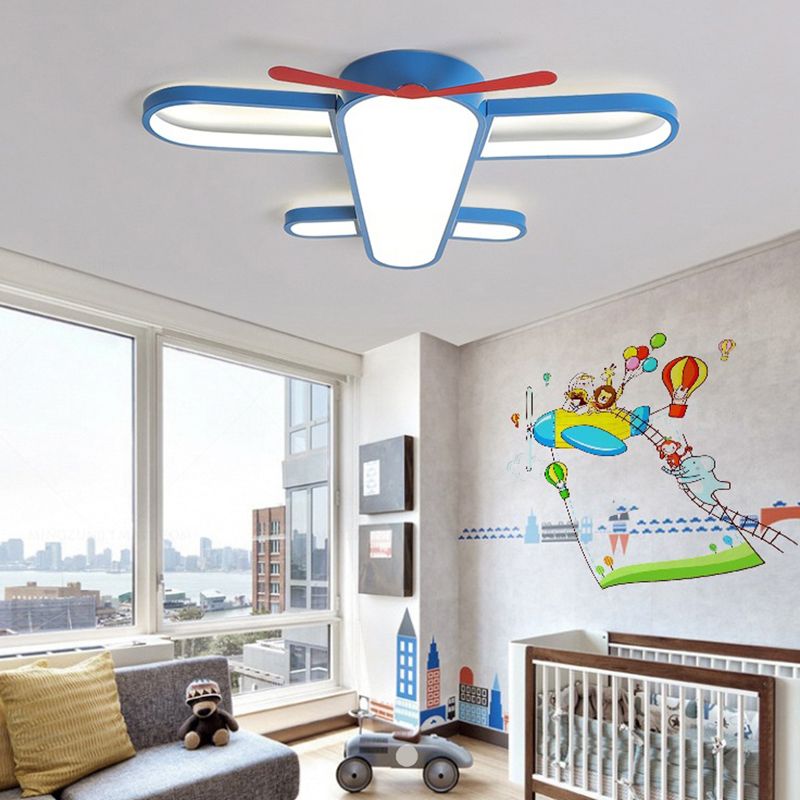 Plane Shaped LED Flush Light Kids Style Acrylic Bedroom Flush Mount Ceiling Light in Blue